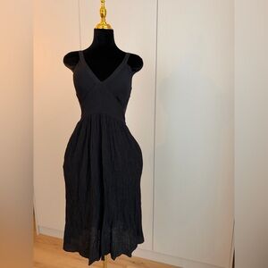 Deep V Neck Sleeveless Tie Back Cut Out Pocket Flowy Casual Midi Dress